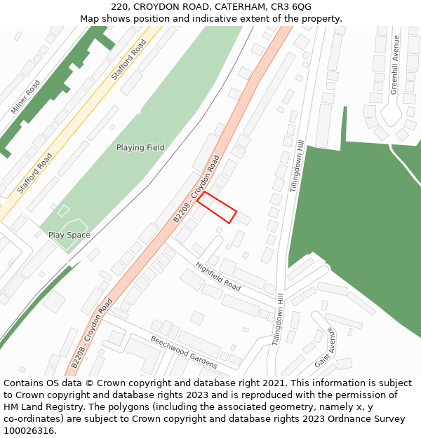 220, CROYDON ROAD, CATERHAM, CR3 6QG: Location map and indicative extent of plot