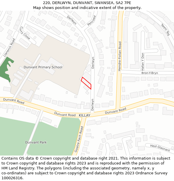 220, DERLWYN, DUNVANT, SWANSEA, SA2 7PE: Location map and indicative extent of plot