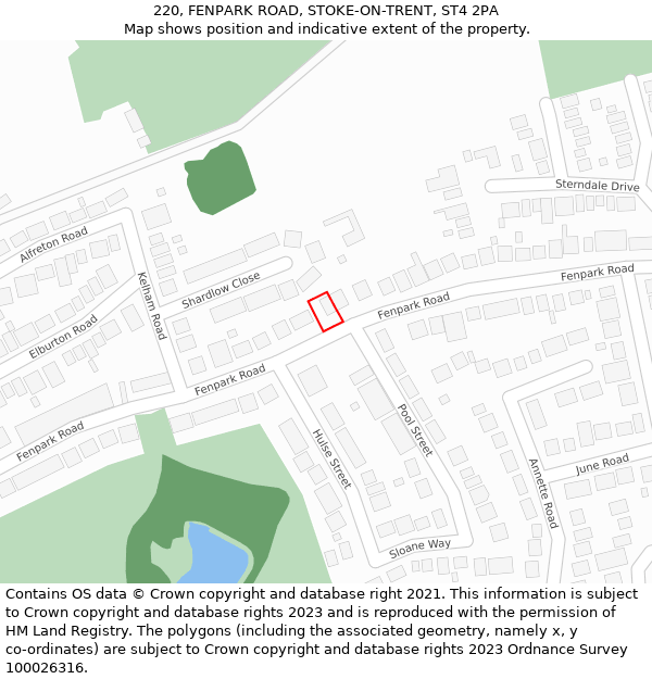 220, FENPARK ROAD, STOKE-ON-TRENT, ST4 2PA: Location map and indicative extent of plot