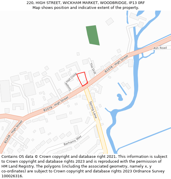 220, HIGH STREET, WICKHAM MARKET, WOODBRIDGE, IP13 0RF: Location map and indicative extent of plot