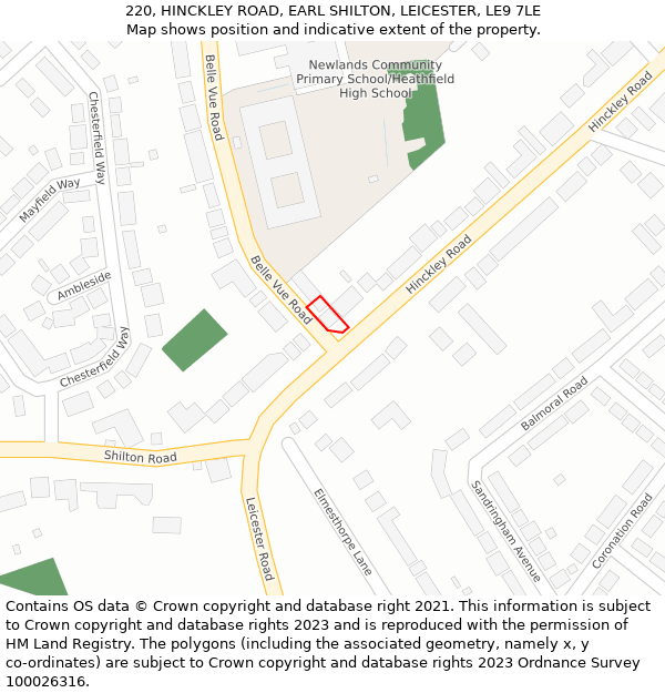 220, HINCKLEY ROAD, EARL SHILTON, LEICESTER, LE9 7LE: Location map and indicative extent of plot
