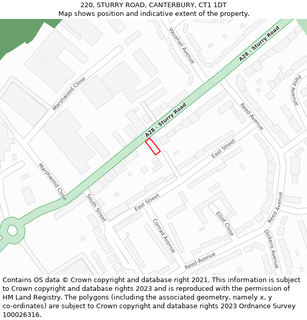 220, STURRY ROAD, CANTERBURY, CT1 1DT: Location map and indicative extent of plot