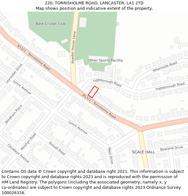 220, TORRISHOLME ROAD, LANCASTER, LA1 2TD: Location map and indicative extent of plot