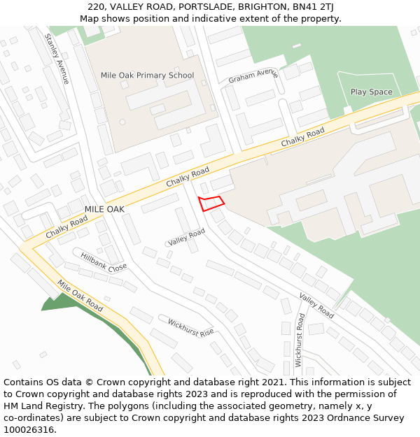 220, VALLEY ROAD, PORTSLADE, BRIGHTON, BN41 2TJ: Location map and indicative extent of plot