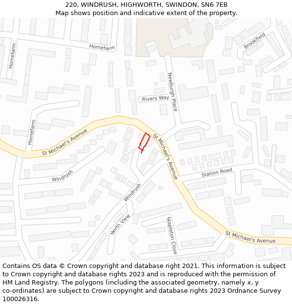 220, WINDRUSH, HIGHWORTH, SWINDON, SN6 7EB: Location map and indicative extent of plot