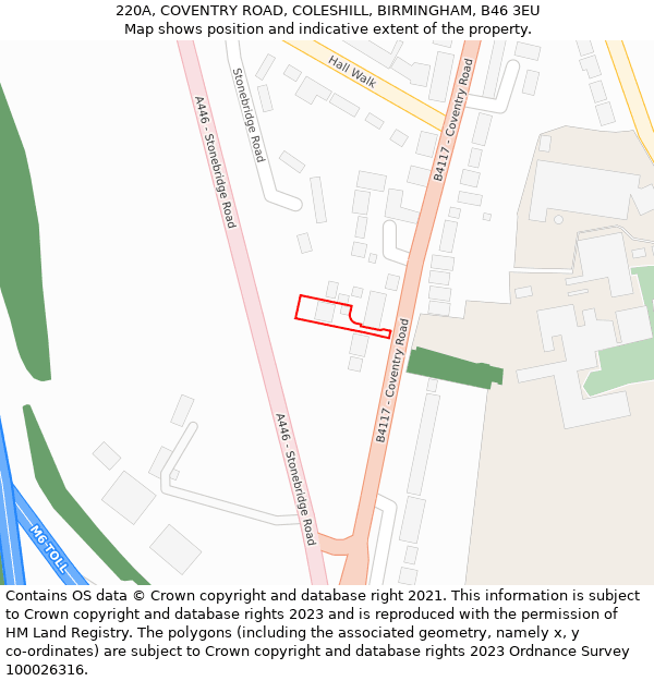 220A, COVENTRY ROAD, COLESHILL, BIRMINGHAM, B46 3EU: Location map and indicative extent of plot
