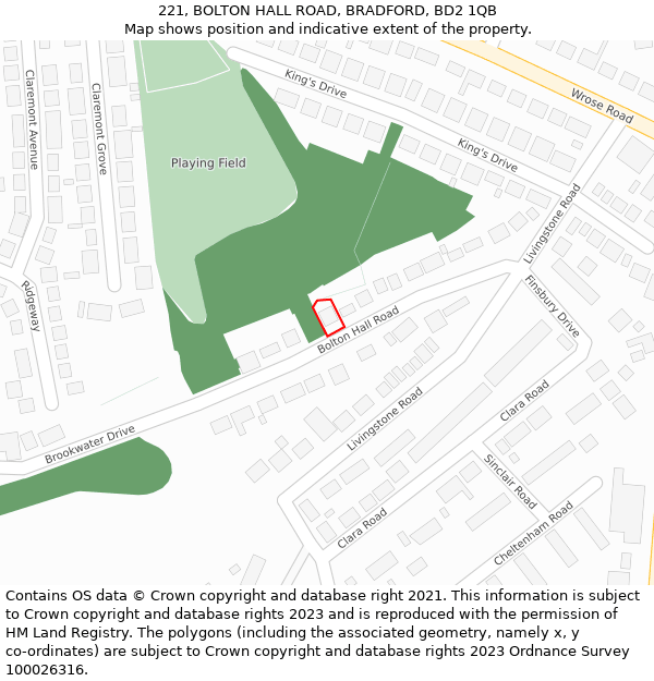 221, BOLTON HALL ROAD, BRADFORD, BD2 1QB: Location map and indicative extent of plot