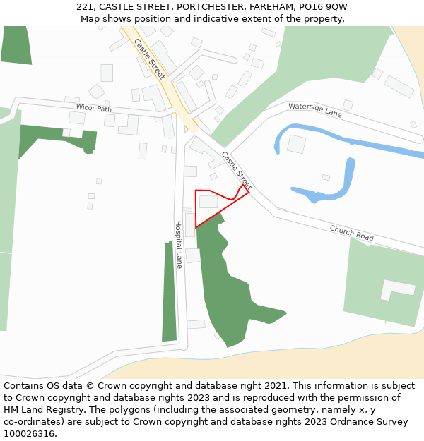 221, CASTLE STREET, PORTCHESTER, FAREHAM, PO16 9QW: Location map and indicative extent of plot