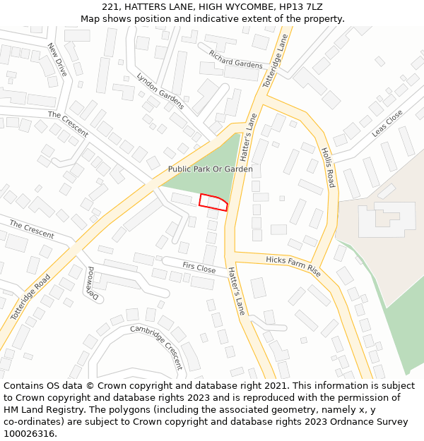 221, HATTERS LANE, HIGH WYCOMBE, HP13 7LZ: Location map and indicative extent of plot