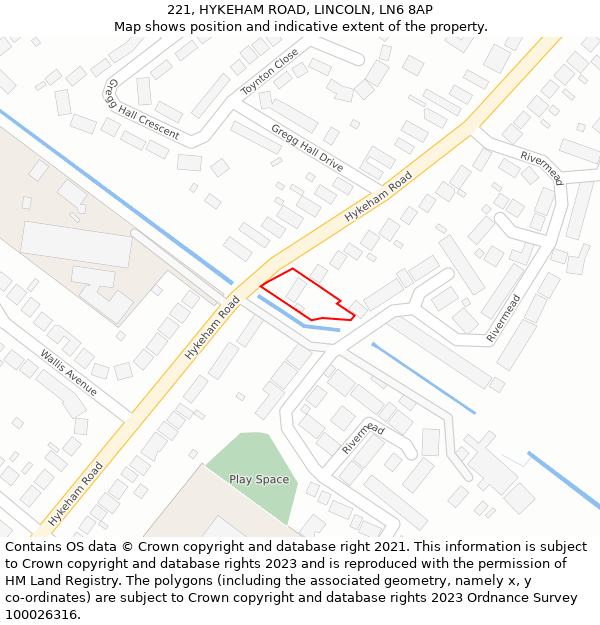 221, HYKEHAM ROAD, LINCOLN, LN6 8AP: Location map and indicative extent of plot