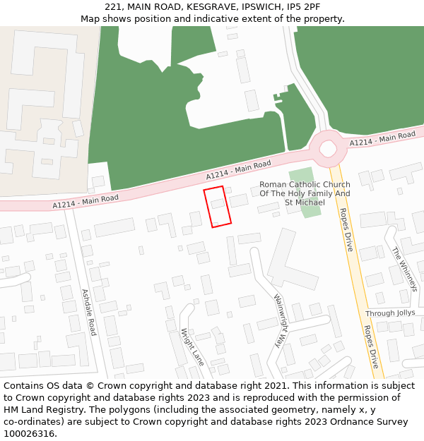 221, MAIN ROAD, KESGRAVE, IPSWICH, IP5 2PF: Location map and indicative extent of plot