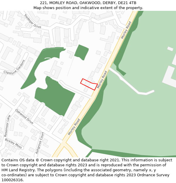 221, MORLEY ROAD, OAKWOOD, DERBY, DE21 4TB: Location map and indicative extent of plot