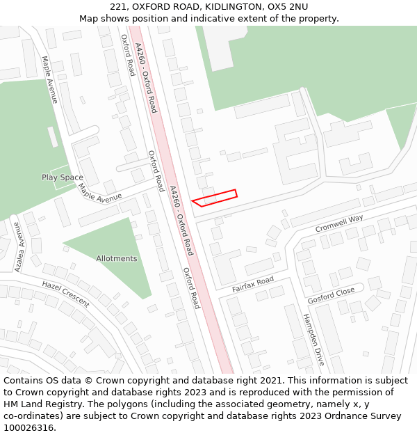 221, OXFORD ROAD, KIDLINGTON, OX5 2NU: Location map and indicative extent of plot