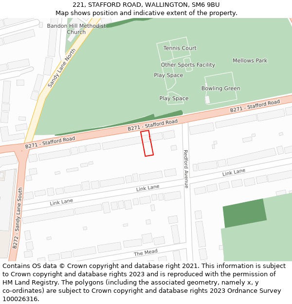 221, STAFFORD ROAD, WALLINGTON, SM6 9BU: Location map and indicative extent of plot