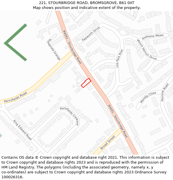 221, STOURBRIDGE ROAD, BROMSGROVE, B61 0AT: Location map and indicative extent of plot