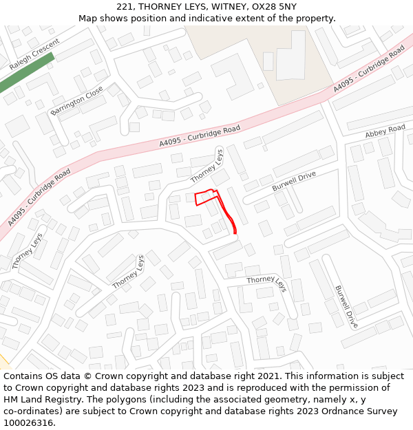 221, THORNEY LEYS, WITNEY, OX28 5NY: Location map and indicative extent of plot