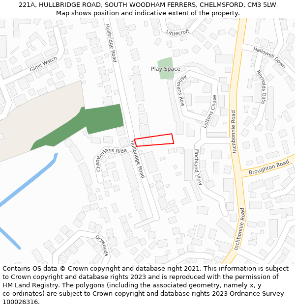 221A, HULLBRIDGE ROAD, SOUTH WOODHAM FERRERS, CHELMSFORD, CM3 5LW: Location map and indicative extent of plot