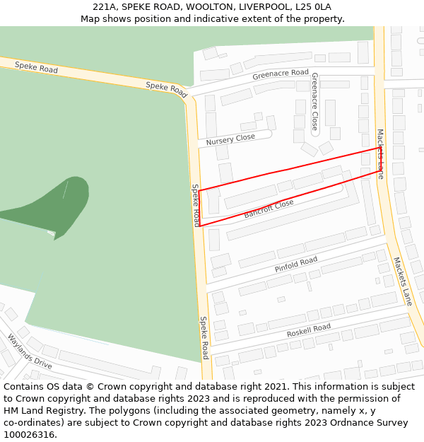 221A, SPEKE ROAD, WOOLTON, LIVERPOOL, L25 0LA: Location map and indicative extent of plot