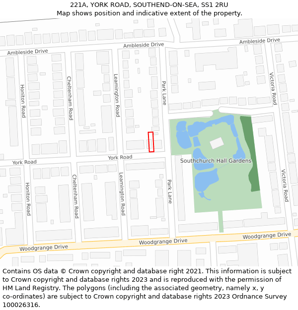 221A, YORK ROAD, SOUTHEND-ON-SEA, SS1 2RU: Location map and indicative extent of plot