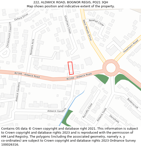 222, ALDWICK ROAD, BOGNOR REGIS, PO21 3QH: Location map and indicative extent of plot