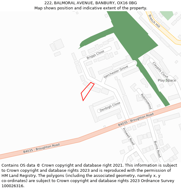 222, BALMORAL AVENUE, BANBURY, OX16 0BG: Location map and indicative extent of plot