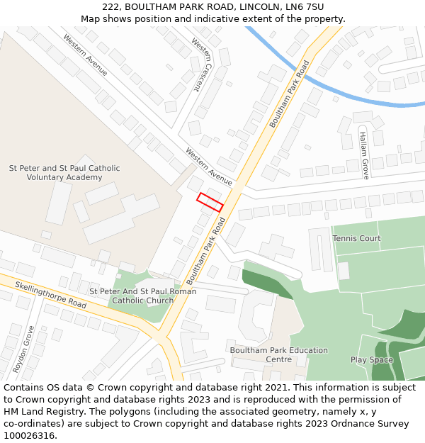 222, BOULTHAM PARK ROAD, LINCOLN, LN6 7SU: Location map and indicative extent of plot
