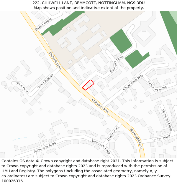 222, CHILWELL LANE, BRAMCOTE, NOTTINGHAM, NG9 3DU: Location map and indicative extent of plot