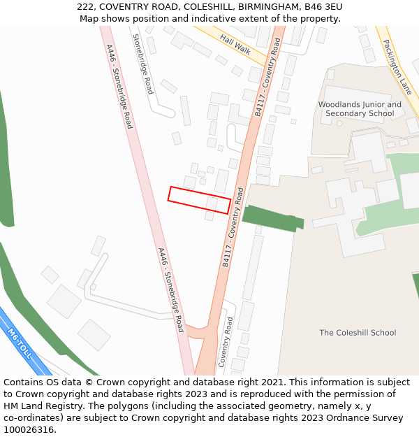 222, COVENTRY ROAD, COLESHILL, BIRMINGHAM, B46 3EU: Location map and indicative extent of plot