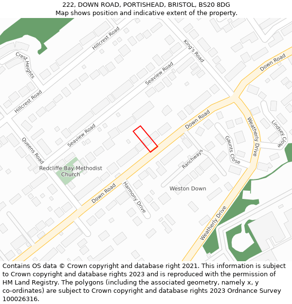 222, DOWN ROAD, PORTISHEAD, BRISTOL, BS20 8DG: Location map and indicative extent of plot