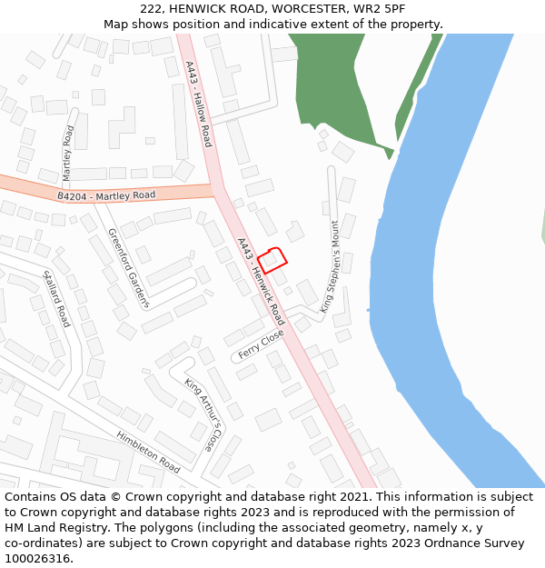 222, HENWICK ROAD, WORCESTER, WR2 5PF: Location map and indicative extent of plot
