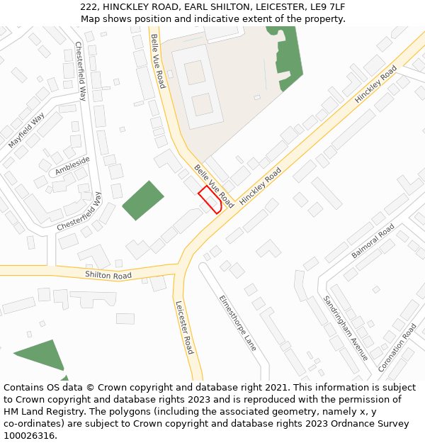 222, HINCKLEY ROAD, EARL SHILTON, LEICESTER, LE9 7LF: Location map and indicative extent of plot