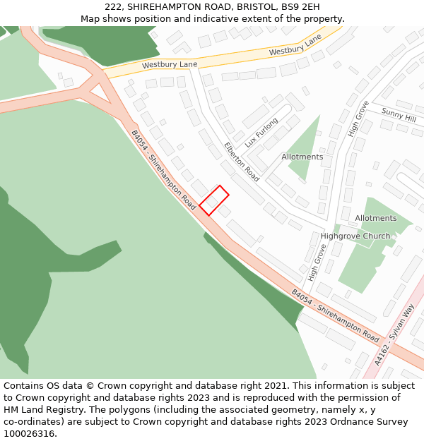 222, SHIREHAMPTON ROAD, BRISTOL, BS9 2EH: Location map and indicative extent of plot
