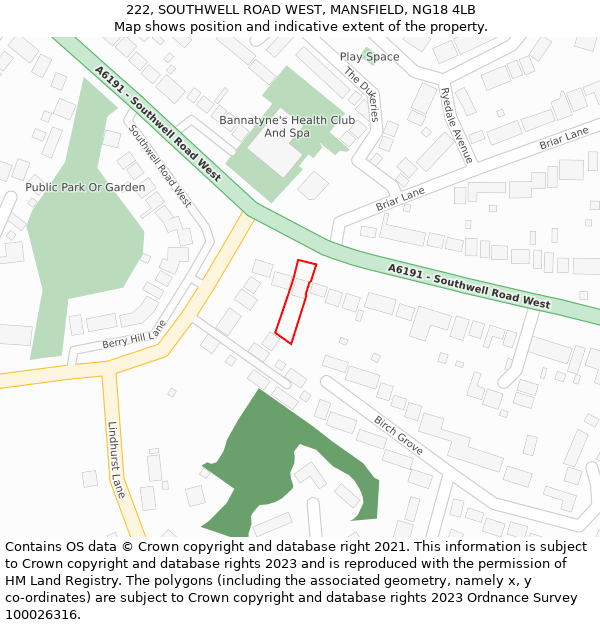 222, SOUTHWELL ROAD WEST, MANSFIELD, NG18 4LB: Location map and indicative extent of plot