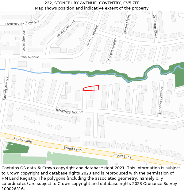 222, STONEBURY AVENUE, COVENTRY, CV5 7FE: Location map and indicative extent of plot