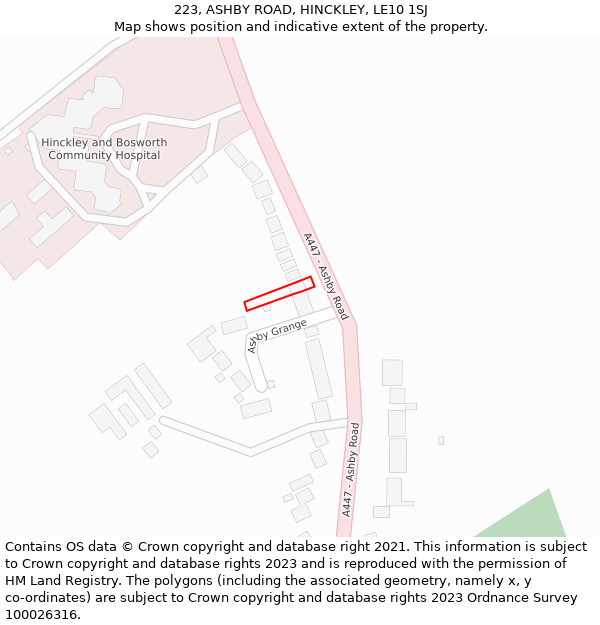 223, ASHBY ROAD, HINCKLEY, LE10 1SJ: Location map and indicative extent of plot