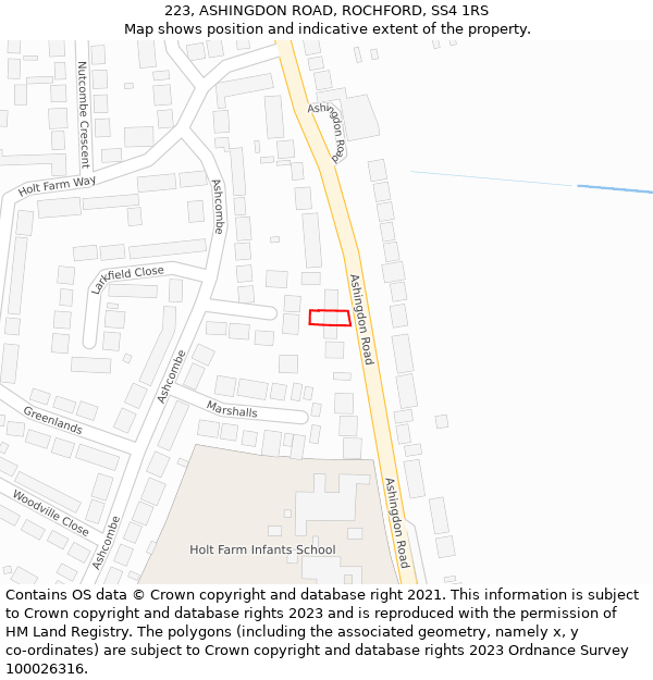 223, ASHINGDON ROAD, ROCHFORD, SS4 1RS: Location map and indicative extent of plot