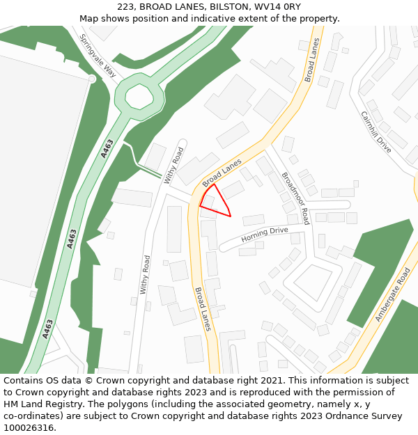 223, BROAD LANES, BILSTON, WV14 0RY: Location map and indicative extent of plot