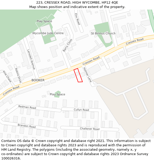 223, CRESSEX ROAD, HIGH WYCOMBE, HP12 4QE: Location map and indicative extent of plot