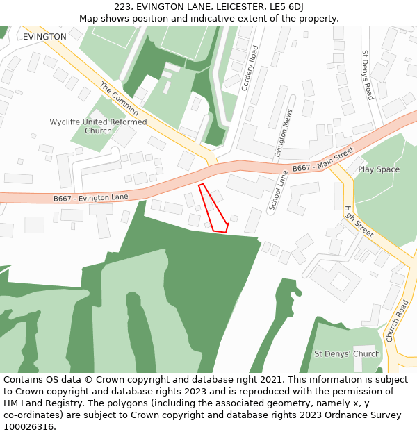 223, EVINGTON LANE, LEICESTER, LE5 6DJ: Location map and indicative extent of plot