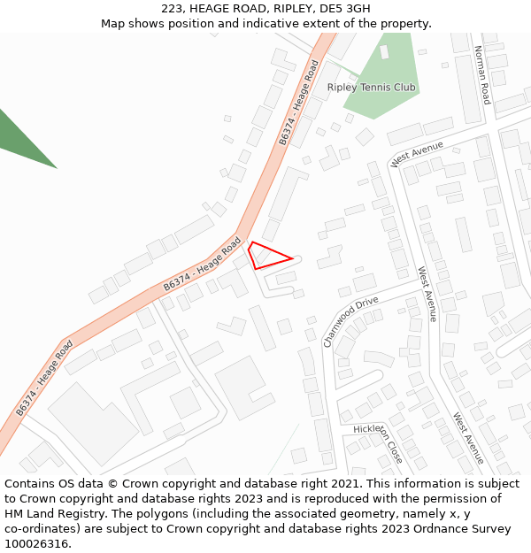 223, HEAGE ROAD, RIPLEY, DE5 3GH: Location map and indicative extent of plot