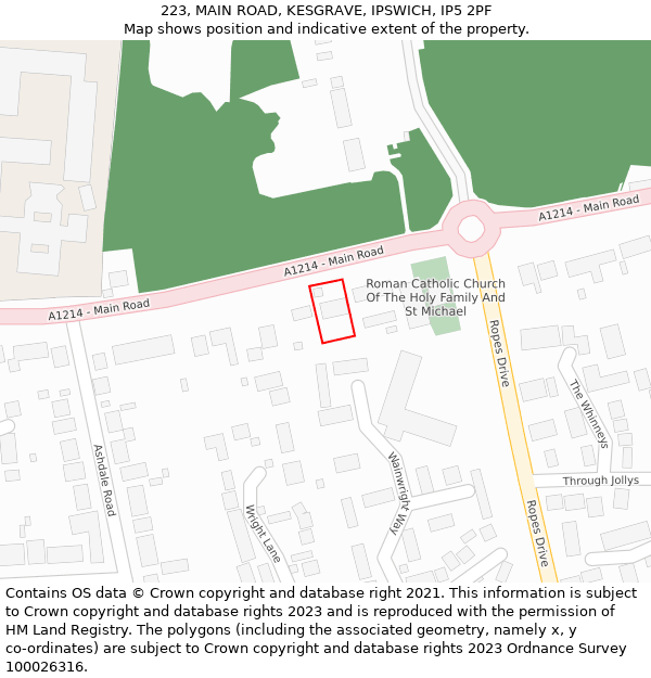 223, MAIN ROAD, KESGRAVE, IPSWICH, IP5 2PF: Location map and indicative extent of plot