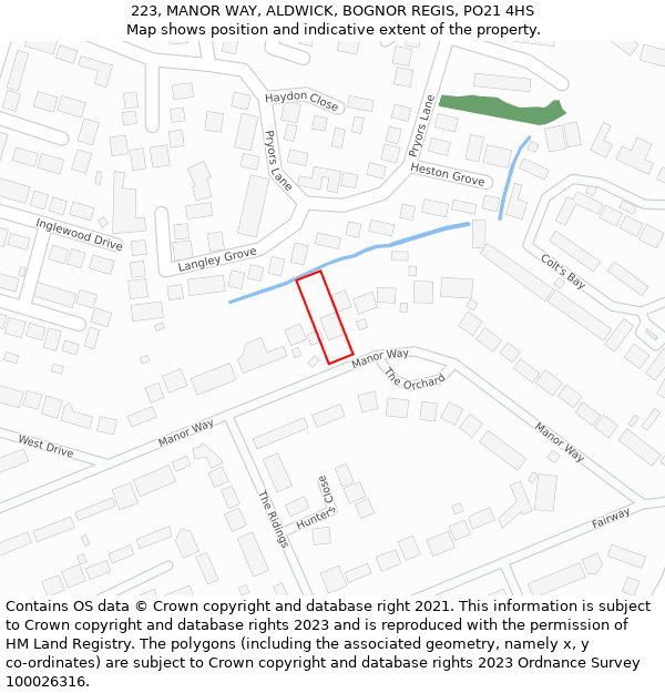 223, MANOR WAY, ALDWICK, BOGNOR REGIS, PO21 4HS: Location map and indicative extent of plot