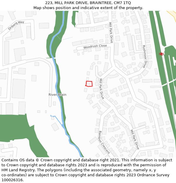 223, MILL PARK DRIVE, BRAINTREE, CM7 1TQ: Location map and indicative extent of plot