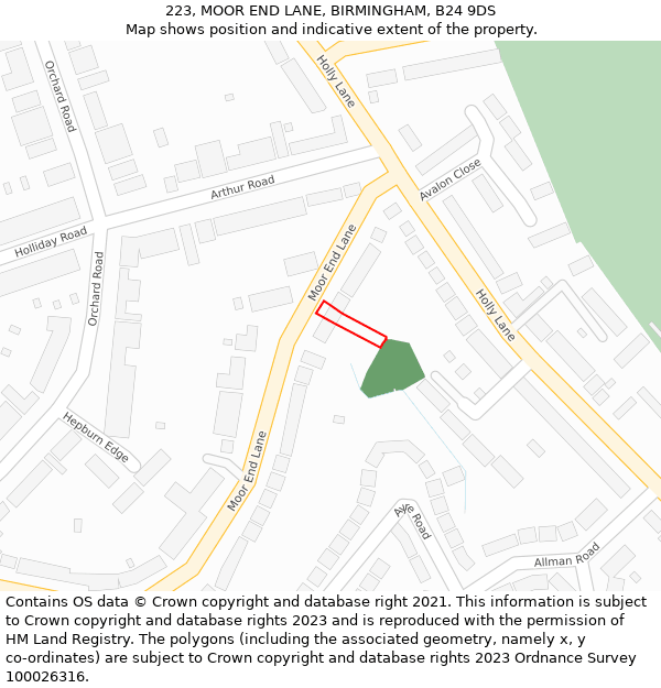 223, MOOR END LANE, BIRMINGHAM, B24 9DS: Location map and indicative extent of plot