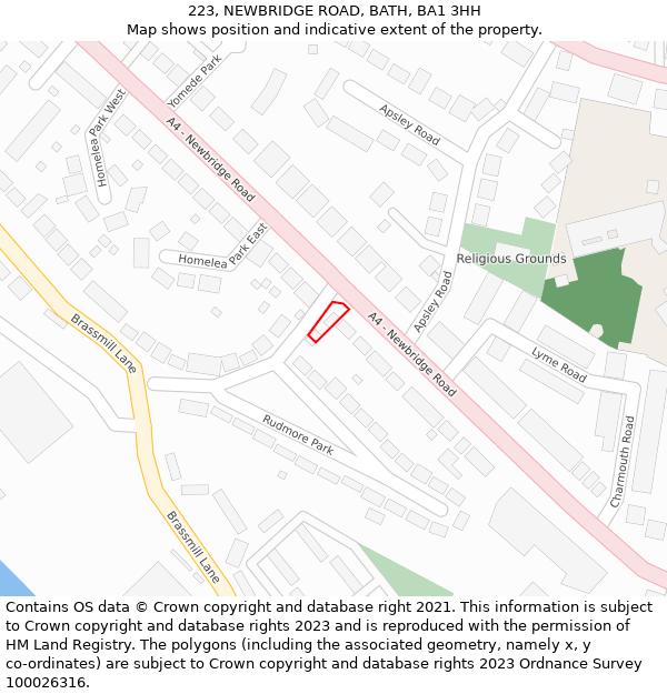 223, NEWBRIDGE ROAD, BATH, BA1 3HH: Location map and indicative extent of plot