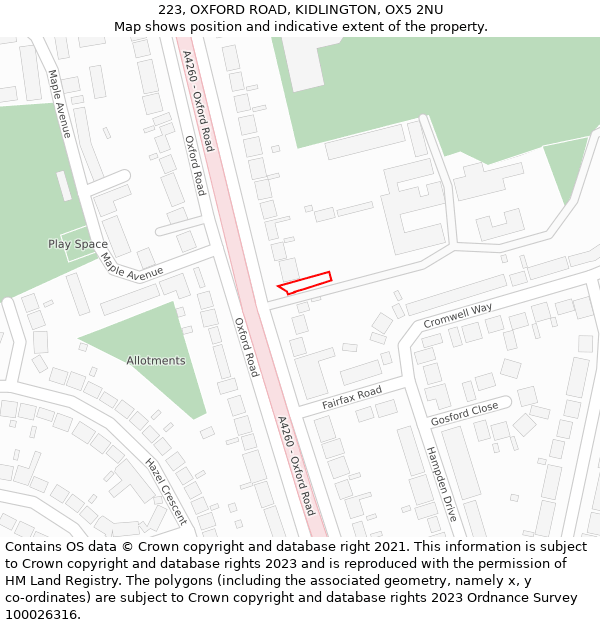 223, OXFORD ROAD, KIDLINGTON, OX5 2NU: Location map and indicative extent of plot