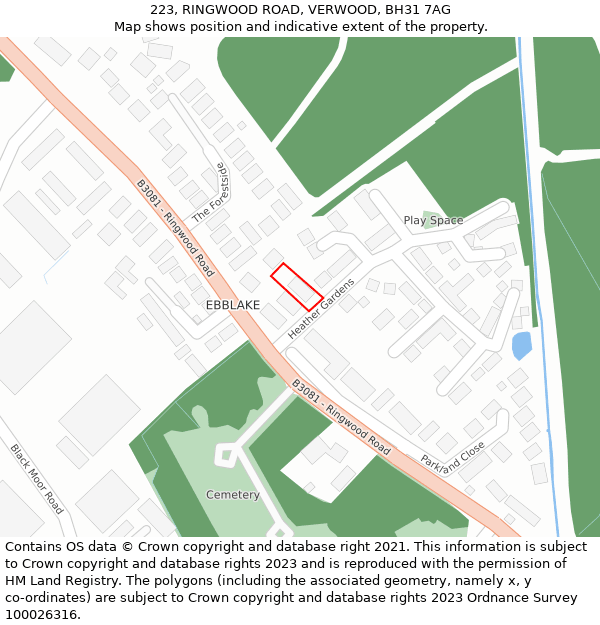 223, RINGWOOD ROAD, VERWOOD, BH31 7AG: Location map and indicative extent of plot