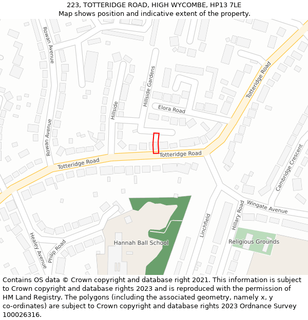223, TOTTERIDGE ROAD, HIGH WYCOMBE, HP13 7LE: Location map and indicative extent of plot