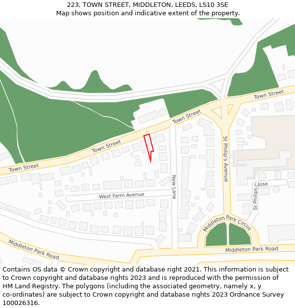 223, TOWN STREET, MIDDLETON, LEEDS, LS10 3SE: Location map and indicative extent of plot