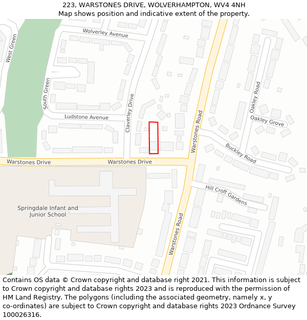 223, WARSTONES DRIVE, WOLVERHAMPTON, WV4 4NH: Location map and indicative extent of plot